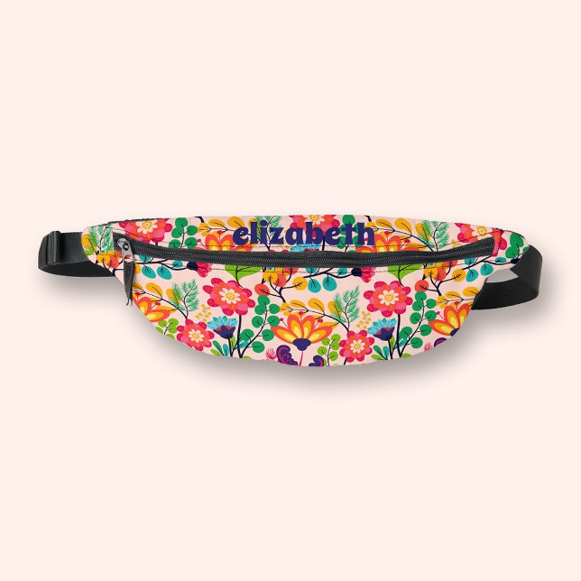 Modèle Floral moderne Voyage de prénom (Modern floral pattern fanny pack, personalized with your first name)