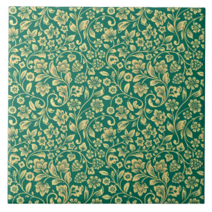 Modèle Floral Or & Carreaux Arrière - plans Turquo