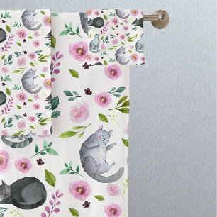 Modèle floral rose chat mou