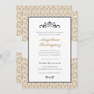 Modèle Gold Damask Photo Graduation Invitation