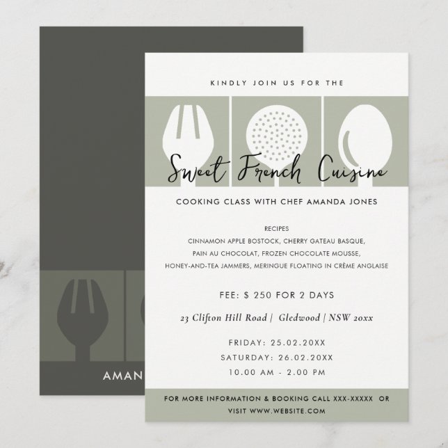 MODÈLE INVITATION DE CLASSE COOKERY DE LA FORCE DE (Devant / Derrière)