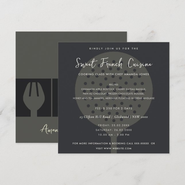 MODÈLE INVITATION DE CLASSE DE CUISINE DE LA PLAQU (Devant / Derrière)
