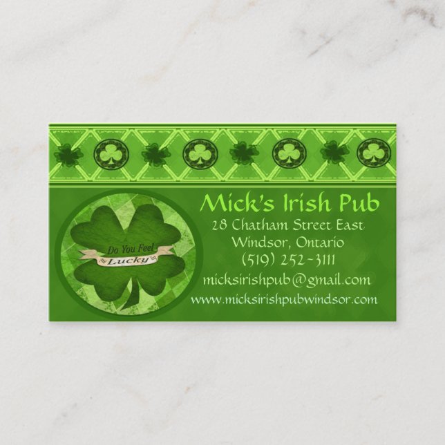 Modèle irlandais de carte de visite de Pub (Devant)
