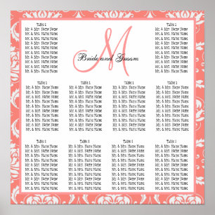 Modèle Mariage Tableau de siège Damask Coral rose