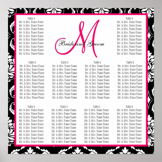 Modèle Mariage Tableau de siège Damask rose (Devant)