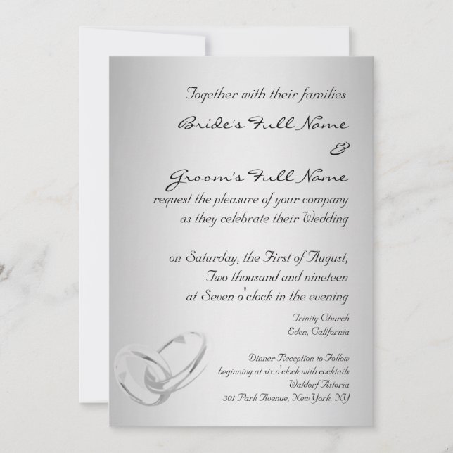 Modèle moderne faire-part de mariage argent (Devant)