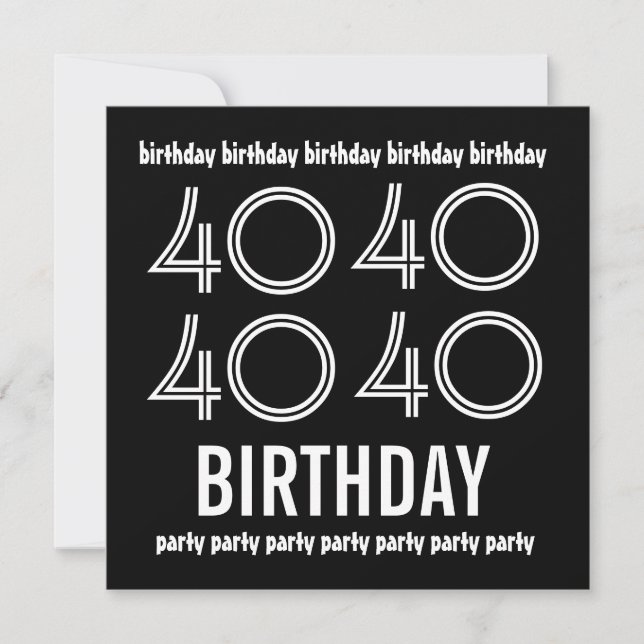 Modèle noir blanc Invitation de fête du 40e annive (Devant)