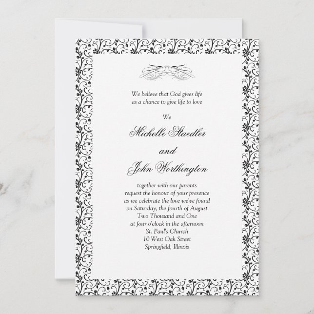 Modèle noir et blanc de faire-part de mariage (Devant)