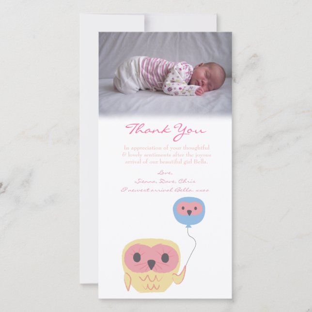 Modèle photo de bébé de note de Merci de hibou (Devant)