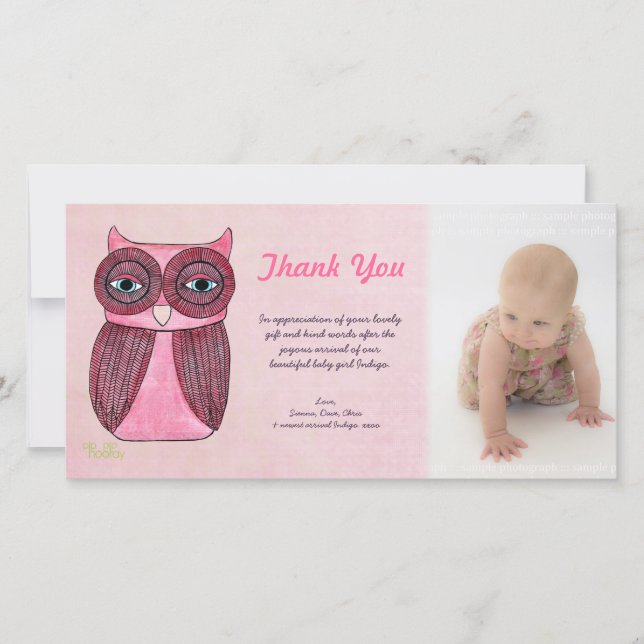 Modèle photo Photocard de Merci de hibou de bébé (Devant)