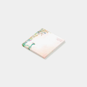 Modèle post-it pastel crème fleurie paon note