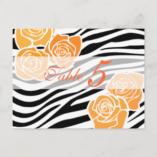 Modèle Zebra + roses orange Numéro de table PostCa