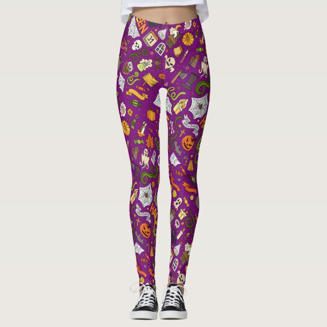 Modèles d'Halloween lunaires sur des Leggings viol (Devant)