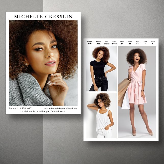 Modelling 4 Photo Two Sided Composite Card Templat (Available in high quality print or instant download for quick messaging, email or self printing.)