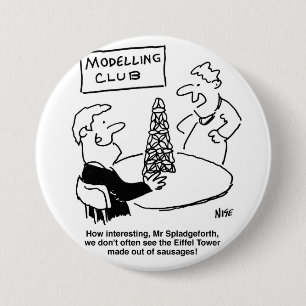 Modelling Eiffel Tower Cartoon 3 Inch Round Button