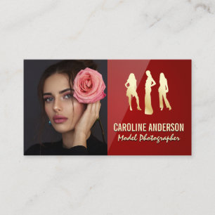 Models Logo   Model with Rose   Red Gloss Business Card