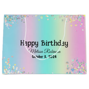 Modem Pastel Holographic Happy Birthday   Large Gift Bag