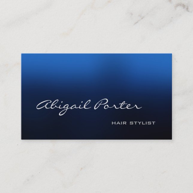Moden Blue Handwriting Script Hair Stylist Business Card (Front)