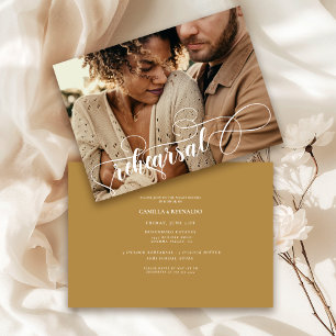 Moden Gold-Coloured Minimal Rehearsal Dinner Photo Invitation