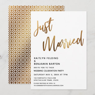 Moden Just Married Gold Handwriting Reception Invitation