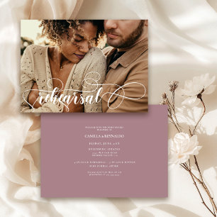 Moden Lilac=Colour Minimal Rehearsal Dinner Photo Invitation