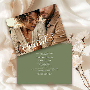 Moden Sage Green Minimal Rehearsal Dinner Photo Invitation