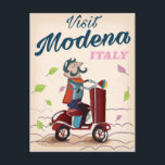 Modena Italy Scooter travel poster Postcard<br><div class="desc">Modena Italy Scooter cartoon vintage style holiday poster.</div>