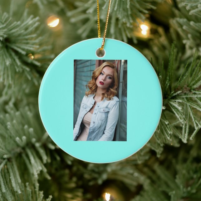 moder chic minimalist monogram turquoise aqua blue ceramic ornament (Tree)