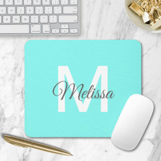 moder chic minimalist monogram turquoise aqua blue mouse pad