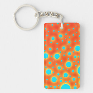 Moder Design Turquoise Dots on Bright Orange Keychain