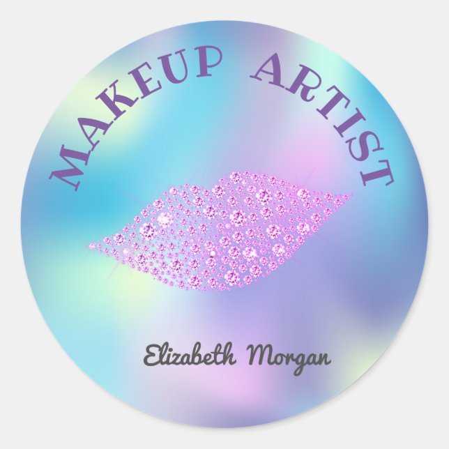 Moder Diamonds Lips,Iridescent Holographicm,Makeup Classic Round Sticker (Front)