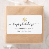 Moder Élégant Script Happy Holidays Gold Snowflake