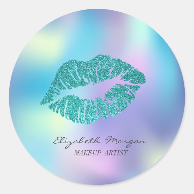 Moder Glittery Lips,Iridescent Holographic Classic Round Sticker (Front)