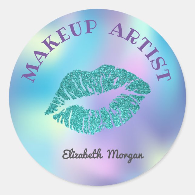 Moder Glittery Lips,Iridescent Holographicm,Makeup Classic Round Sticker (Front)