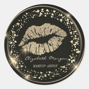 Moder Gold Glitter Lips,Confetti Classic Round Sticker