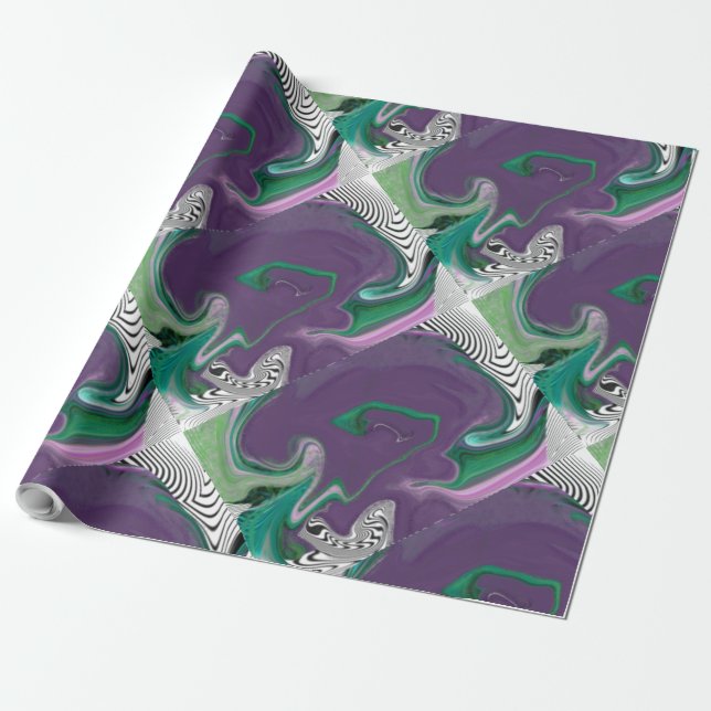 MODER LINES -COLOR PURPLE GREEN WRAPPING PAPER (Unrolled)