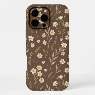 Moder Pattern Wilflowers Brown Background iPhone 16 Pro Max Case