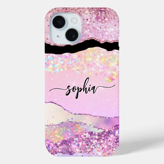 Moder rose gold glitter agate pink girly Case-Mate iPhone case (Back)