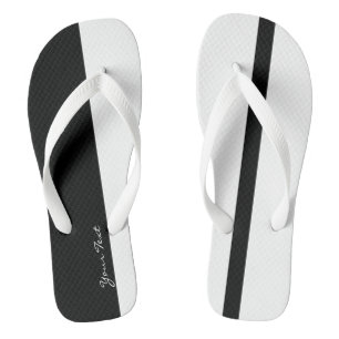 Moderate Black and White Stylized Vertical Bands Flip Flops