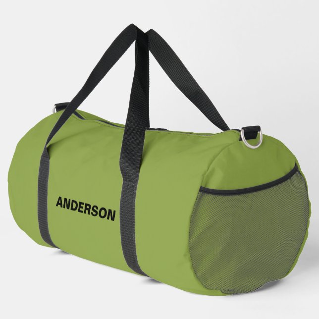 Moderate Lime Green Solid Colour Custom name  Duffle Bag (Right Corner)