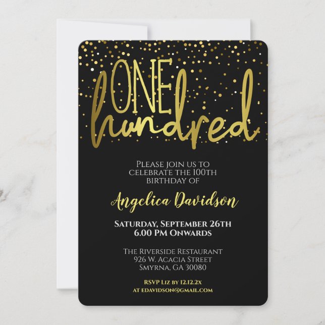 Modern 100th Birthday Black Gold Invitation (Front)