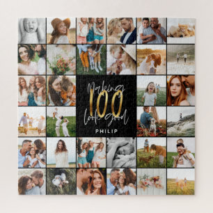 Modern 100th birthday multi photo script gift jigsaw puzzle