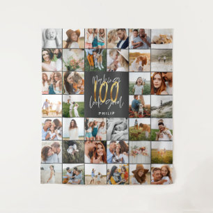 Modern 100th birthday multi photo  tapestry