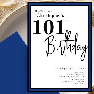 Modern 101st Birthday Invitation Elegant Blue