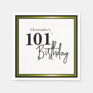 Modern 101st Birthday Napkins Elegant Black Gold