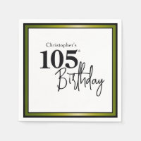 Modern 105th Birthday Napkins Elegant Black Gold