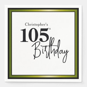 Modern 105th Birthday Napkins Elegant Black Gold