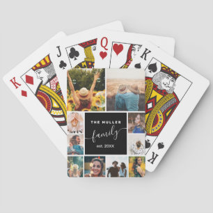 Modern 10 photo collage grid love family script playing cards