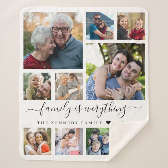 Modern 10 Photo Collage Quote Family Name  Sherpa Blanket (Front)