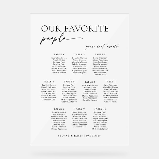 Modern 10 Tables Welcome Seating Chart (Recto)